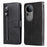 For vivo S20 Pro 5G Case Zipper Wallet Calf Texture PU Leather Phone Cover - Black - 1