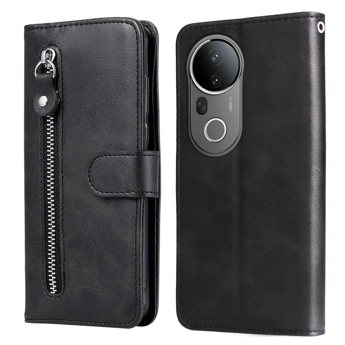 For vivo S20 Pro 5G Case Zipper Wallet Calf Texture PU Leather Phone Cover - Black - 1