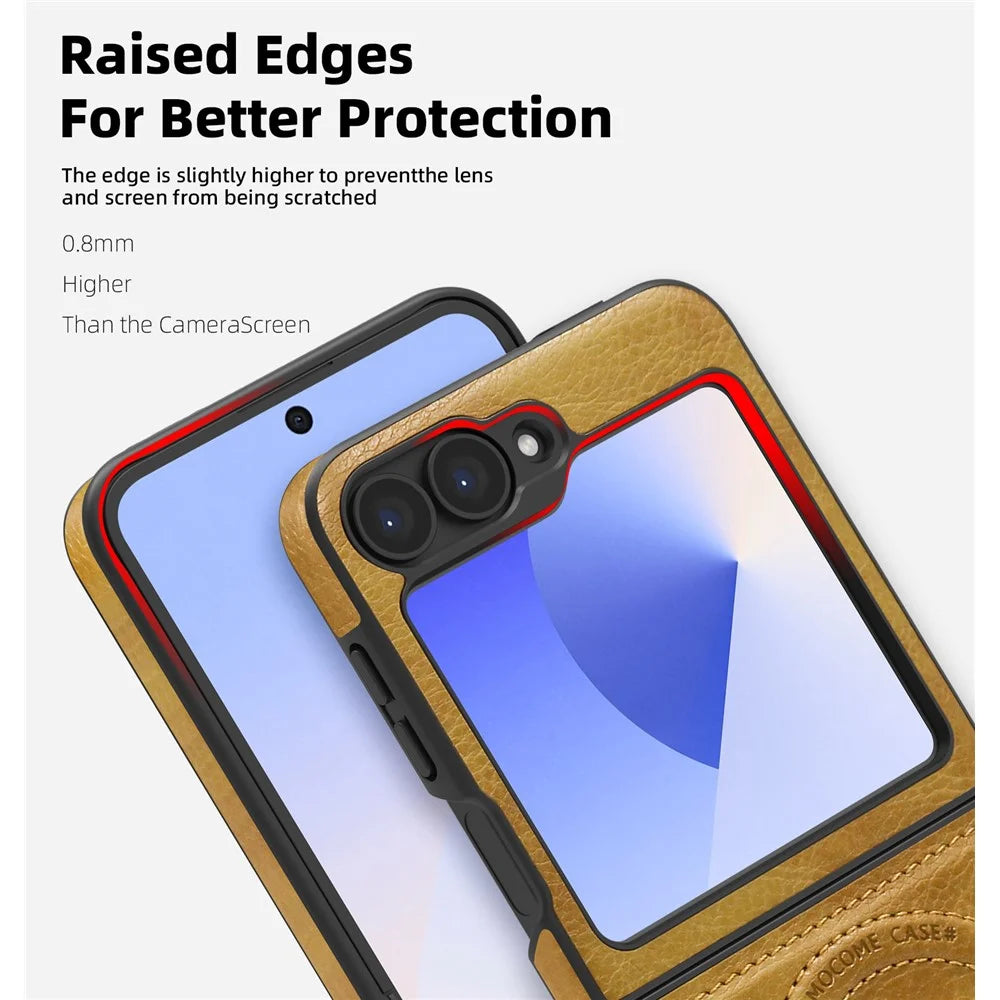 For Samsung Galaxy Z Flip7 FE 5G / Z Flip6 5G Magnetic Case with Folded Kickstand PC Silicone Leather Phone Back Cover  - Brown - 6