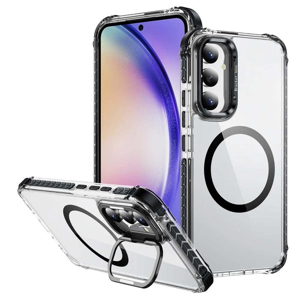 For Samsung Galaxy A34 5G Clear Phone Case with Lens Kickstand Cover Magnetic Case - Black - 1