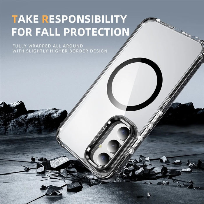 For Samsung Galaxy A34 5G Clear Phone Case with Lens Kickstand Cover Magnetic Case - Black - 5
