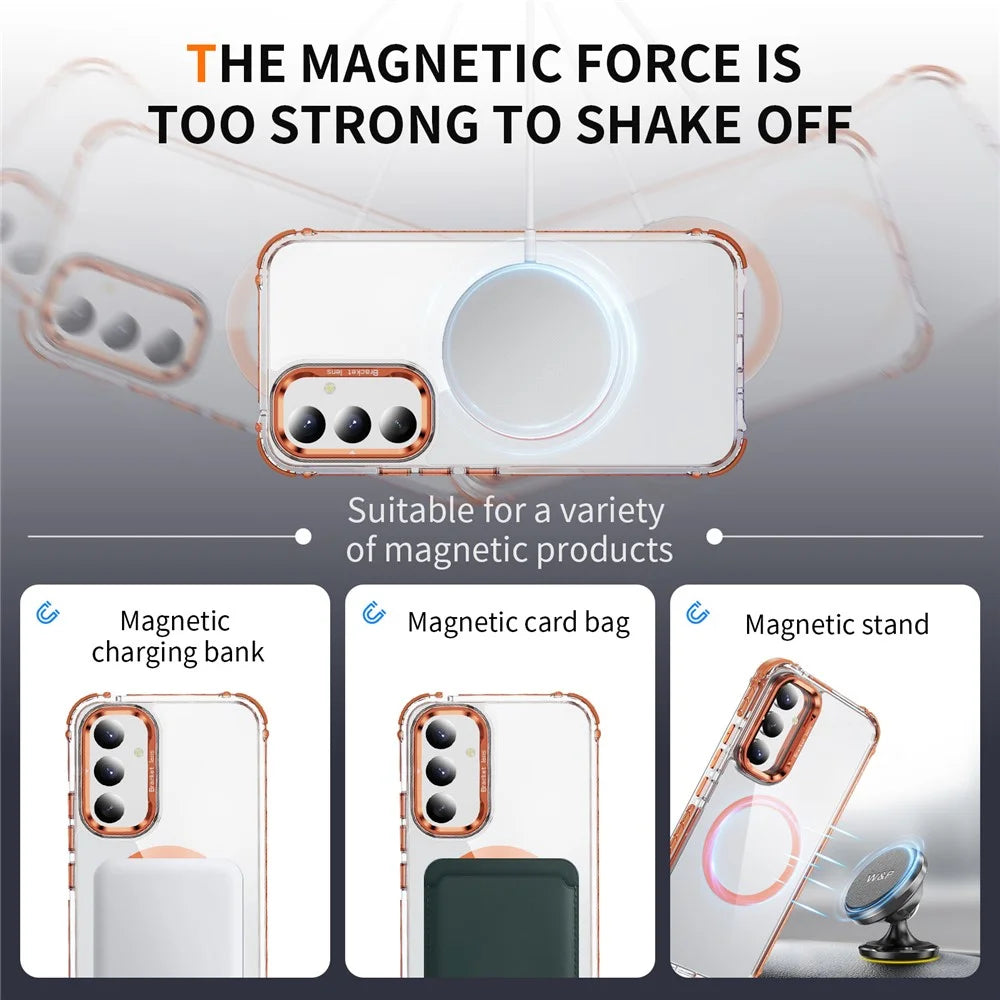 For Samsung Galaxy A54 5G Clear Phone Case with Lens Kickstand Cover Magnetic Case - Orange - 2