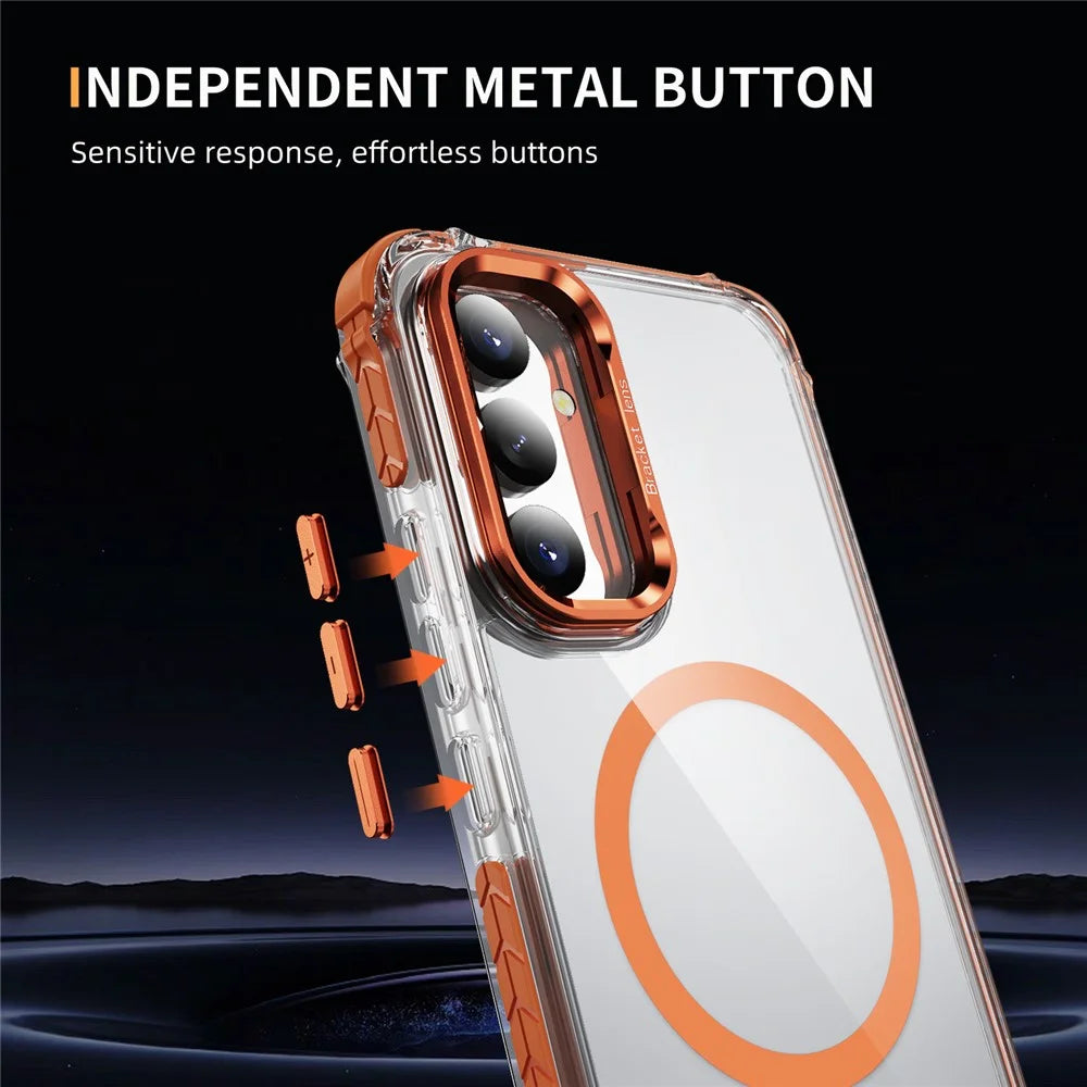 For Samsung Galaxy A54 5G Clear Phone Case with Lens Kickstand Cover Magnetic Case - Orange - 3