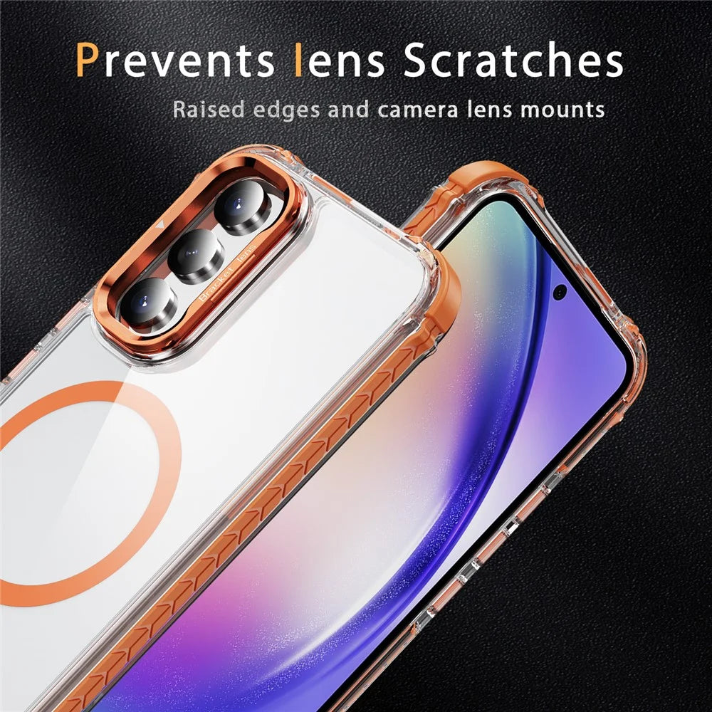 For Samsung Galaxy A54 5G Clear Phone Case with Lens Kickstand Cover Magnetic Case - Orange - 4