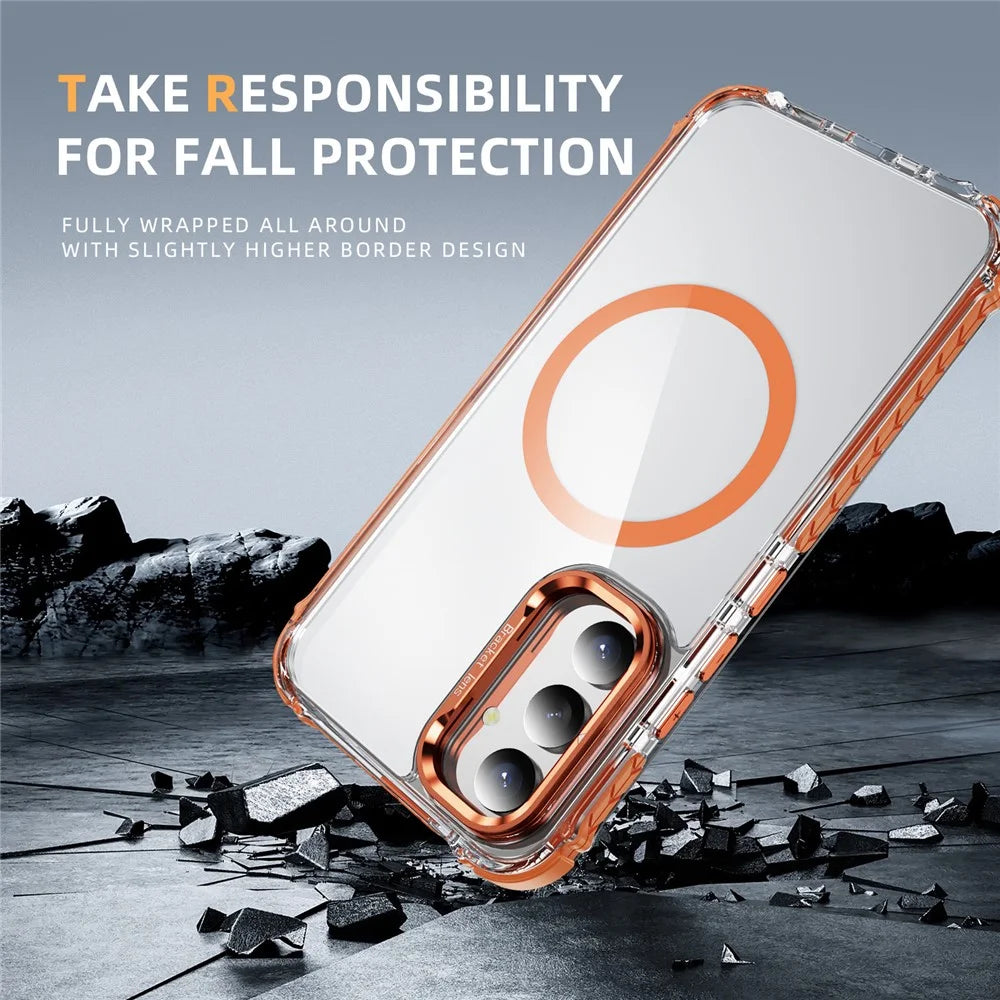 For Samsung Galaxy A54 5G Clear Phone Case with Lens Kickstand Cover Magnetic Case - Orange - 5