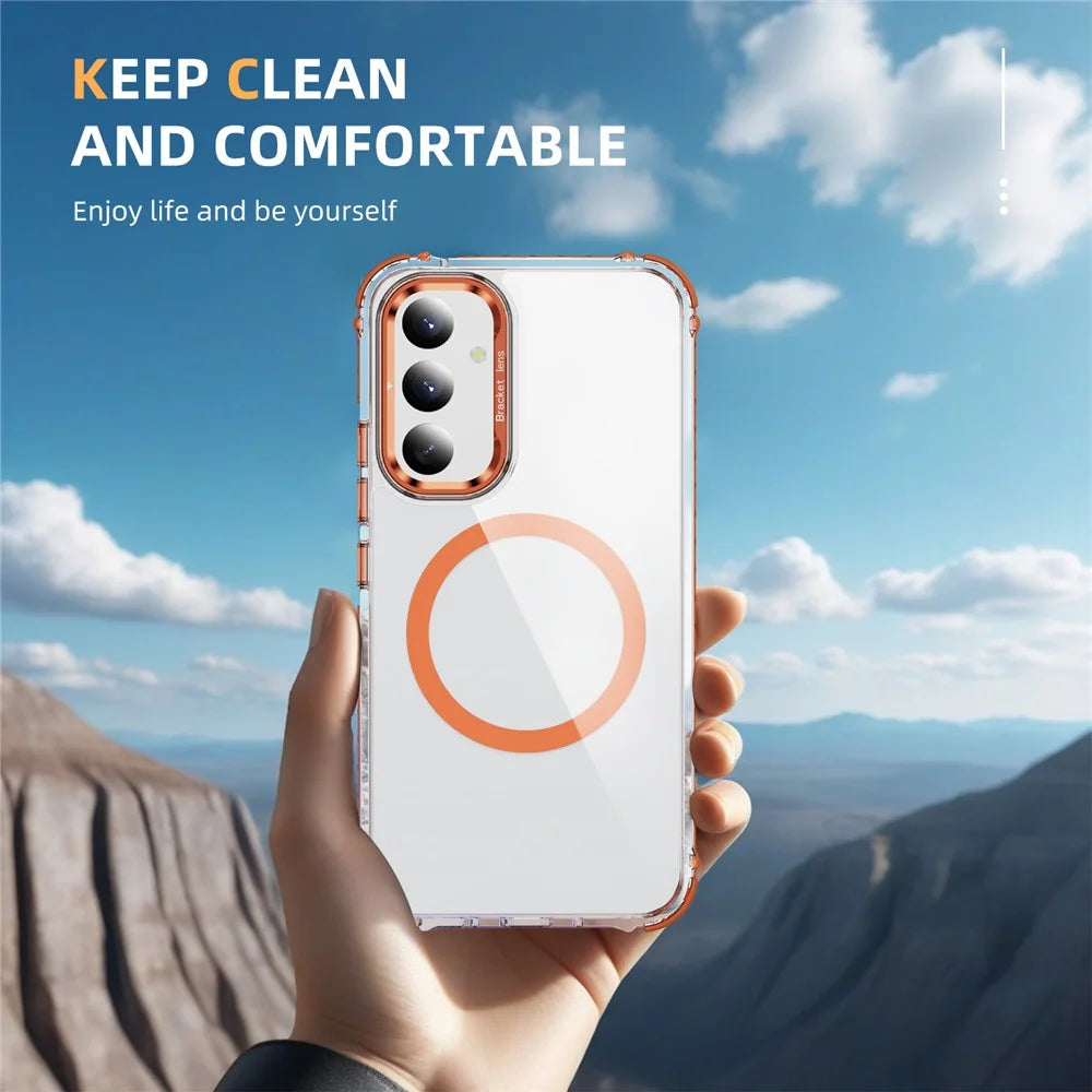 For Samsung Galaxy A54 5G Clear Phone Case with Lens Kickstand Cover Magnetic Case - Orange - 7