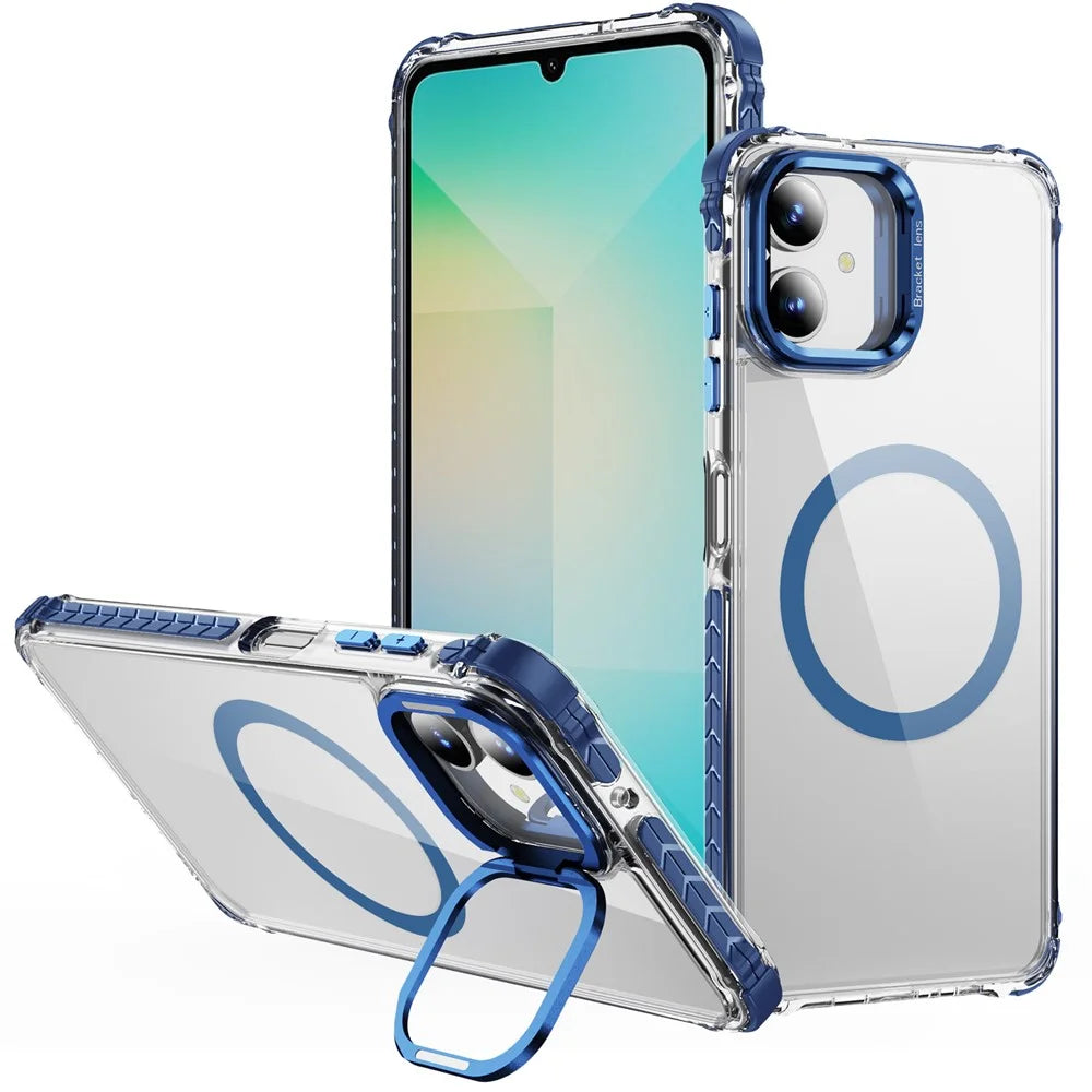 For Samsung Galaxy A05 4G Clear Phone Case with Lens Kickstand Cover Magnetic Case - Blue - 1