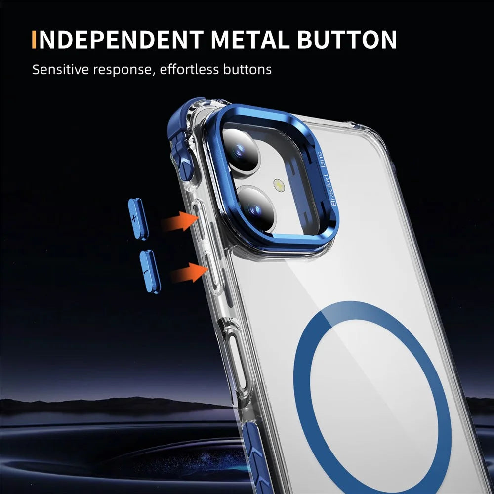 For Samsung Galaxy A05 4G Clear Phone Case with Lens Kickstand Cover Magnetic Case - Blue - 3