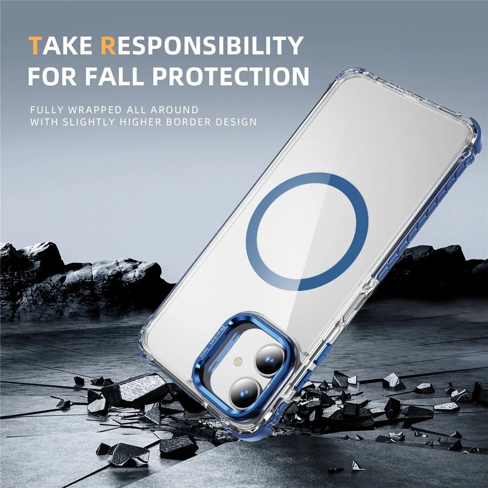 For Samsung Galaxy A05 4G Clear Phone Case with Lens Kickstand Cover Magnetic Case - Blue - 4