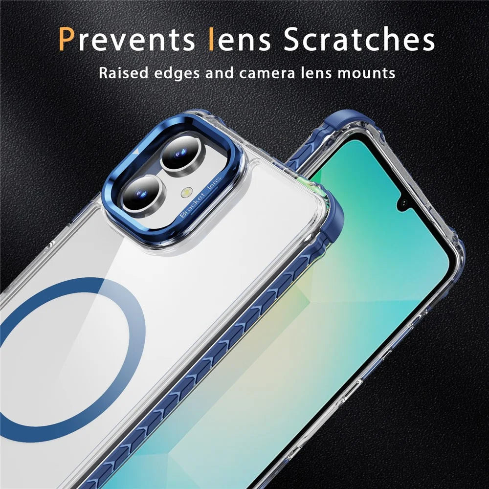 For Samsung Galaxy A05 4G Clear Phone Case with Lens Kickstand Cover Magnetic Case - Blue - 5
