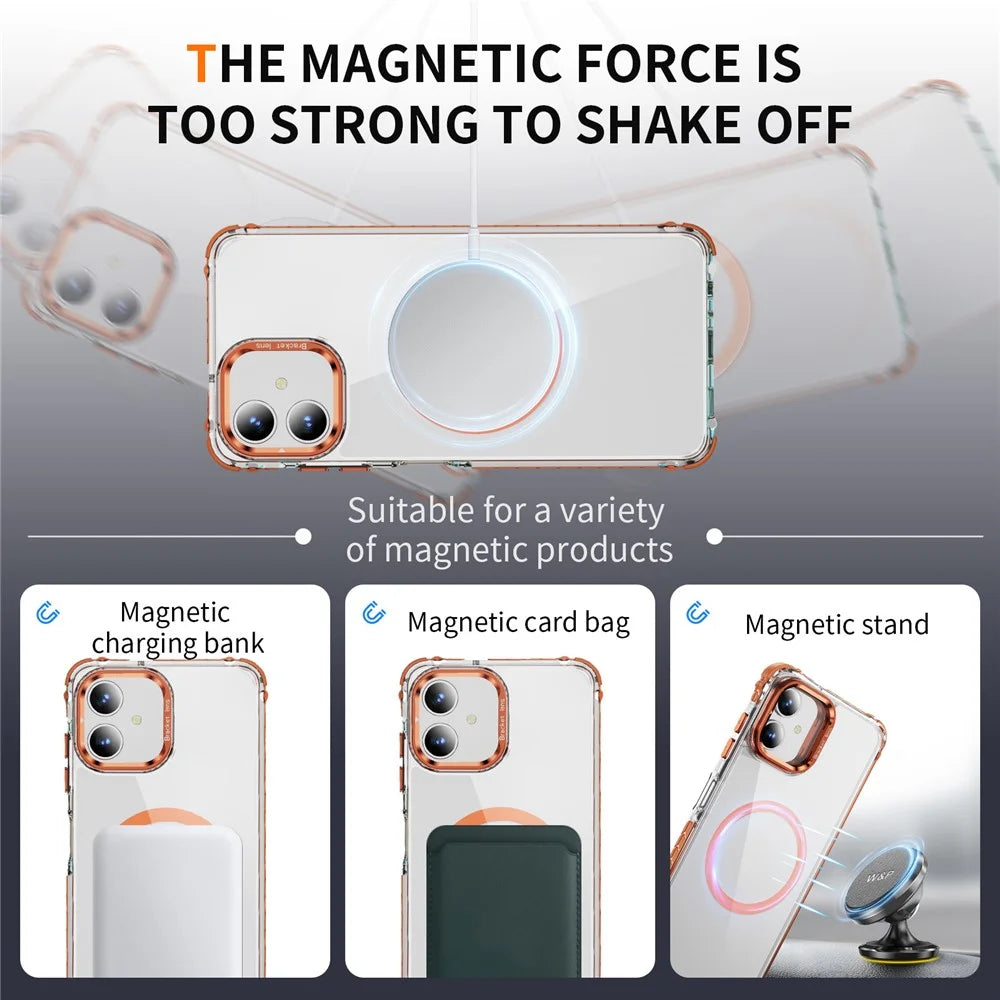 For Samsung Galaxy A06 4G Clear Phone Case with Lens Kickstand Cover Magnetic Case - Orange - 2