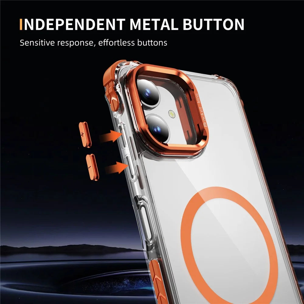 For Samsung Galaxy A06 4G Clear Phone Case with Lens Kickstand Cover Magnetic Case - Orange - 3