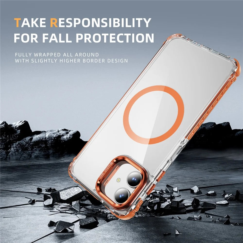 For Samsung Galaxy A06 4G Clear Phone Case with Lens Kickstand Cover Magnetic Case - Orange - 4