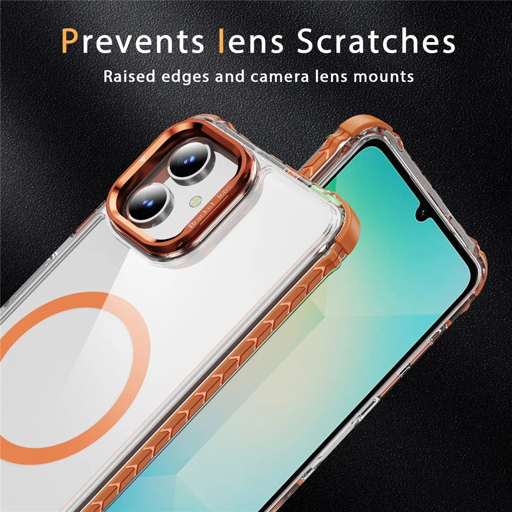 For Samsung Galaxy A06 4G Clear Phone Case with Lens Kickstand Cover Magnetic Case - Orange - 5