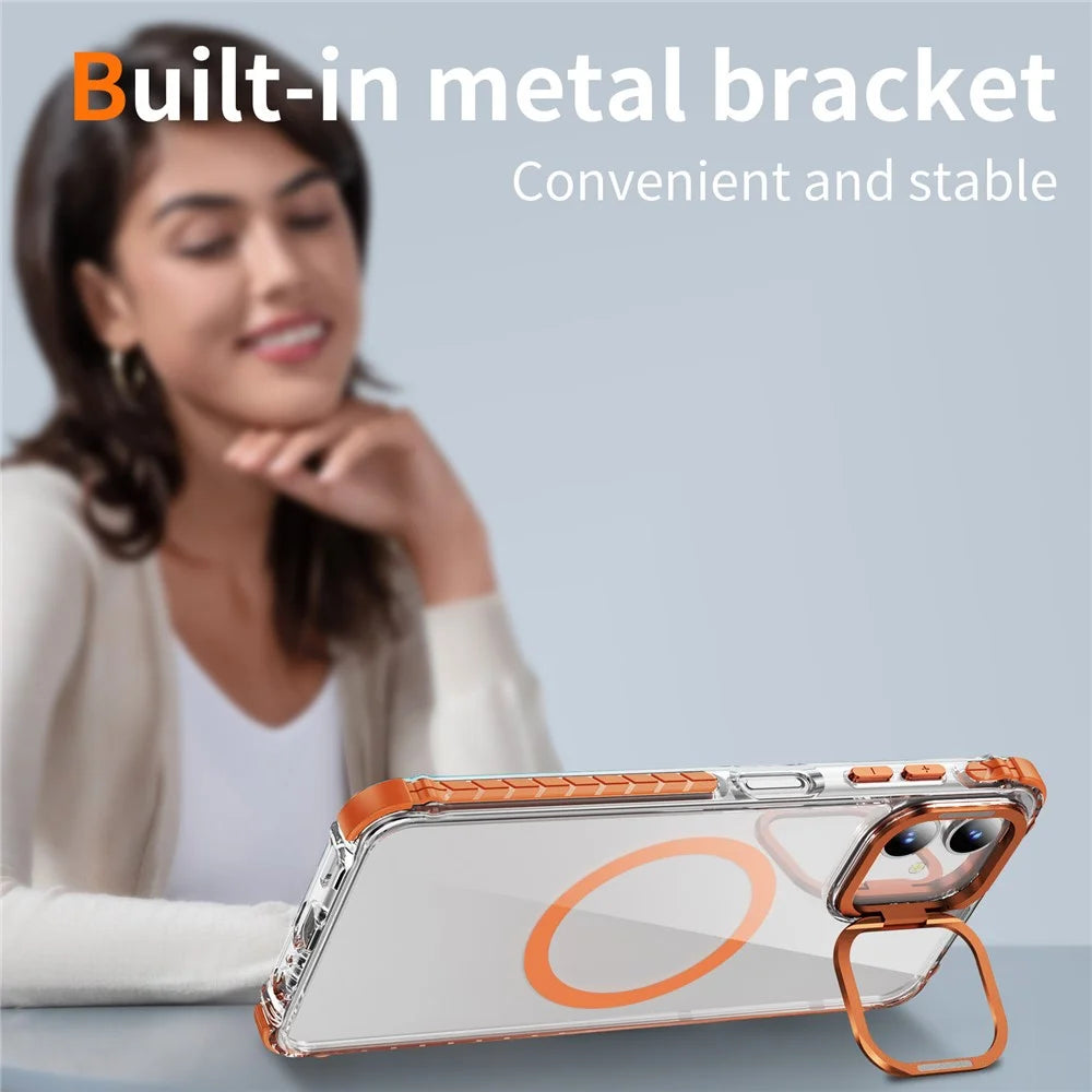 For Samsung Galaxy A06 4G Clear Phone Case with Lens Kickstand Cover Magnetic Case - Orange - 6