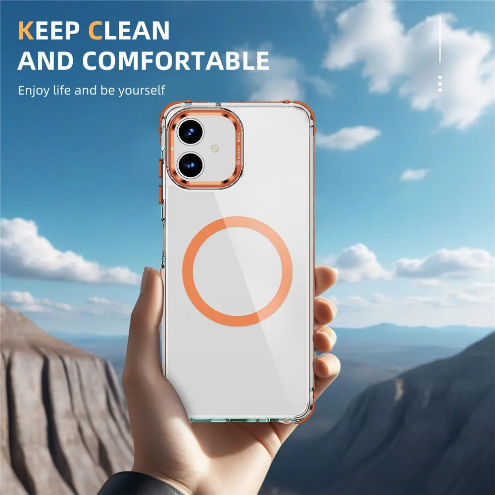 For Samsung Galaxy A06 4G Clear Phone Case with Lens Kickstand Cover Magnetic Case - Orange - 7