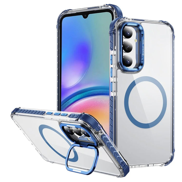 For Samsung Galaxy A05s 4G Clear Phone Case with Lens Kickstand Cover Magnetic Case - Blue - 1