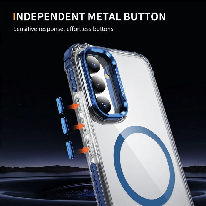 For Samsung Galaxy A05s 4G Clear Phone Case with Lens Kickstand Cover Magnetic Case - Blue - 3