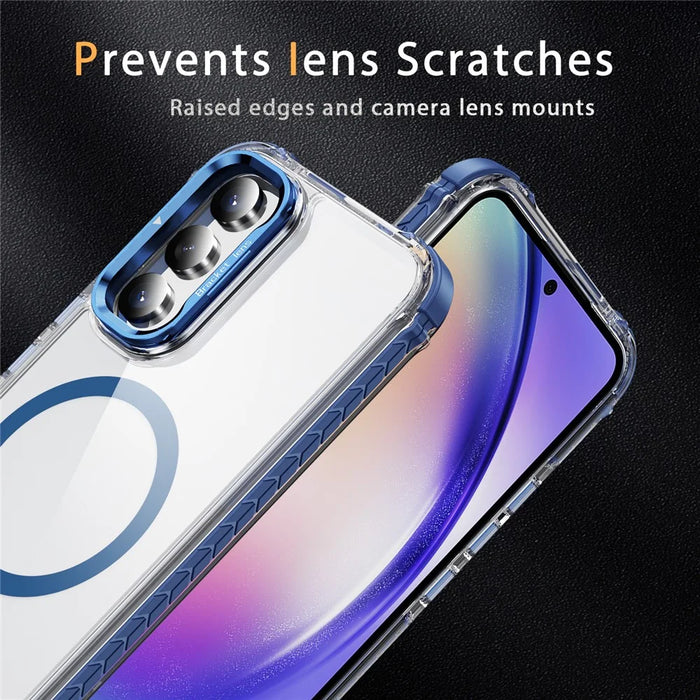 For Samsung Galaxy A05s 4G Clear Phone Case with Lens Kickstand Cover Magnetic Case - Blue - 4