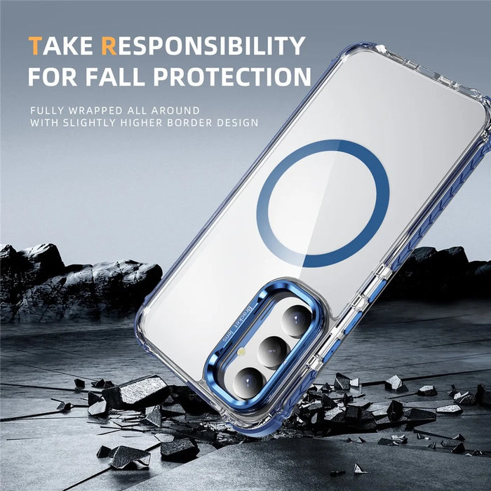 For Samsung Galaxy A05s 4G Clear Phone Case with Lens Kickstand Cover Magnetic Case - Blue - 5
