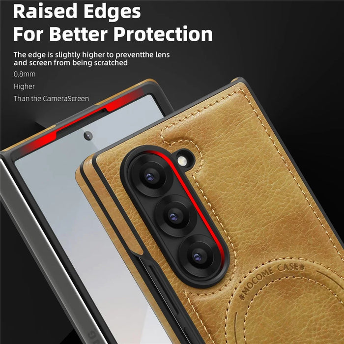 For Samsung Galaxy Z Fold6 5G Magnetic Case with Folded Kickstand PC Silicone Leather Phone Back Cover  - Brown - 4