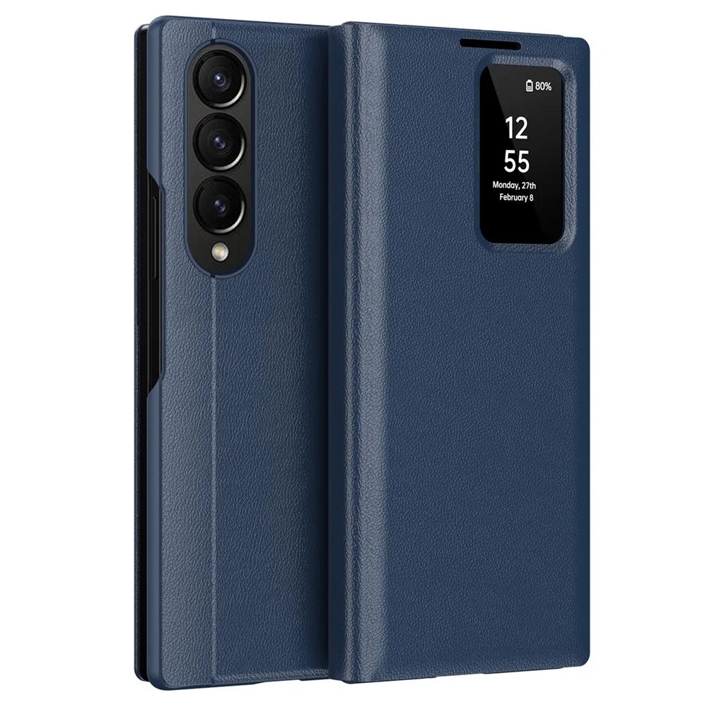 For Samsung Galaxy Z Fold3 5G Case Leather Phone Cover with View Window Card Slot - Sapphire - 2
