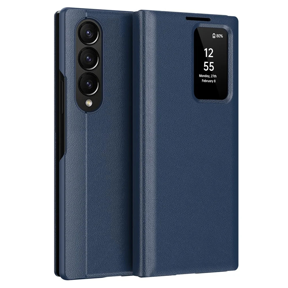 For Samsung Galaxy Z Fold4 5G Case Leather Phone Cover with View Window Card Slot - Sapphire - 2