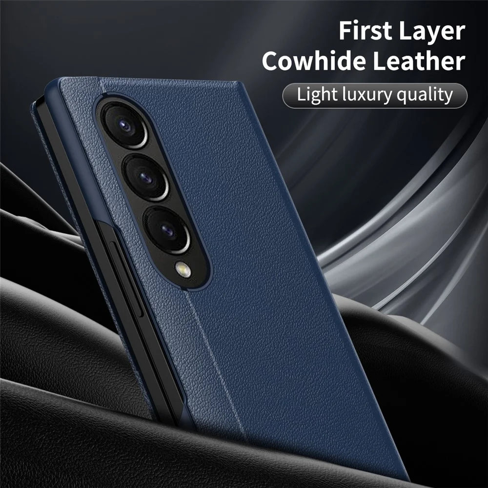 For Samsung Galaxy Z Fold4 5G Case Leather Phone Cover with View Window Card Slot - Sapphire - 3