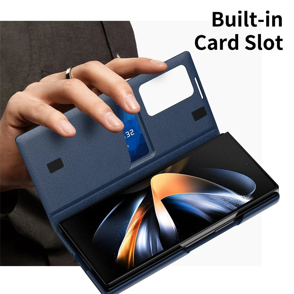 For Samsung Galaxy Z Fold4 5G Case Leather Phone Cover with View Window Card Slot - Sapphire - 7