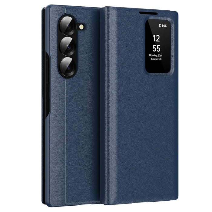 For Samsung Galaxy Z Fold6 5G Case with Card Holder Smart View Window Leather Phone Cover - Sapphire - 2