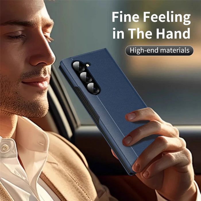 For Samsung Galaxy Z Fold6 5G Case with Card Holder Smart View Window Leather Phone Cover - Sapphire - 4