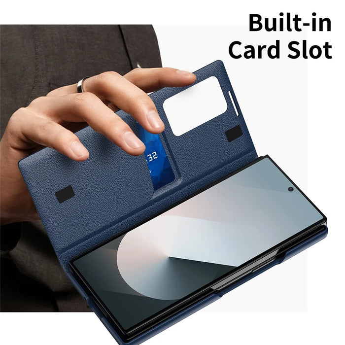 For Samsung Galaxy Z Fold6 5G Case with Card Holder Smart View Window Leather Phone Cover - Sapphire - 7