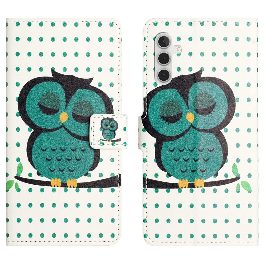 For Samsung Galaxy A37 5G / A36 5G Case Pattern Print PU Leather Wallet Phone Cover - Dots Owl - 1
