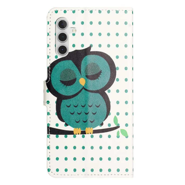 For Samsung Galaxy A37 5G / A36 5G Case Pattern Print PU Leather Wallet Phone Cover - Dots Owl - 5