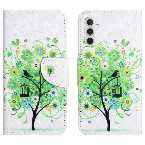 For Samsung Galaxy A37 5G / A36 5G Case Pattern Printing Cross Texture Phone Leather Cover - Green Tree - 1