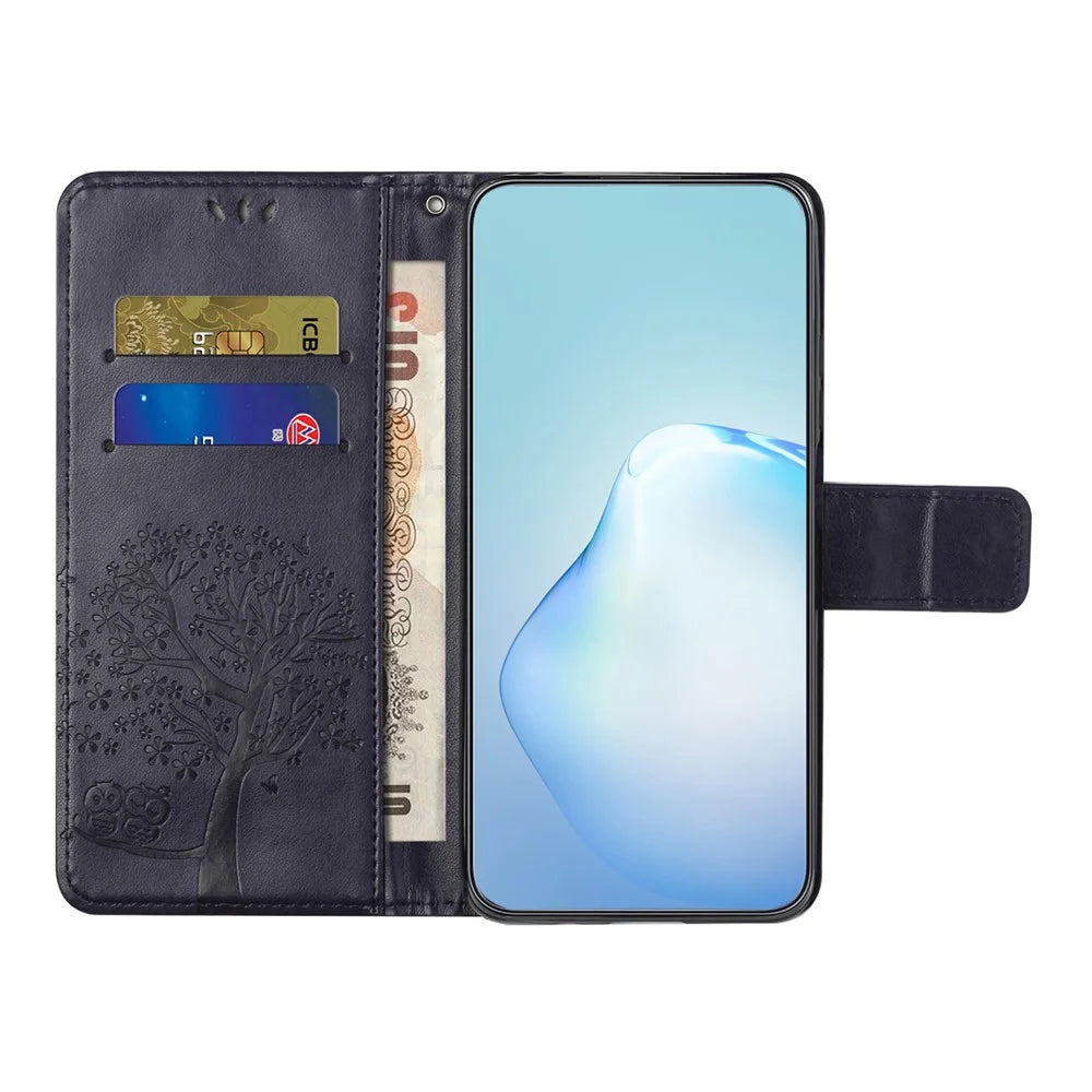 For Samsung Galaxy A37 5G / A36 5G Case PU Leather Owl Tree Imprinted Wallet Phone Cover - Dark Blue - 3