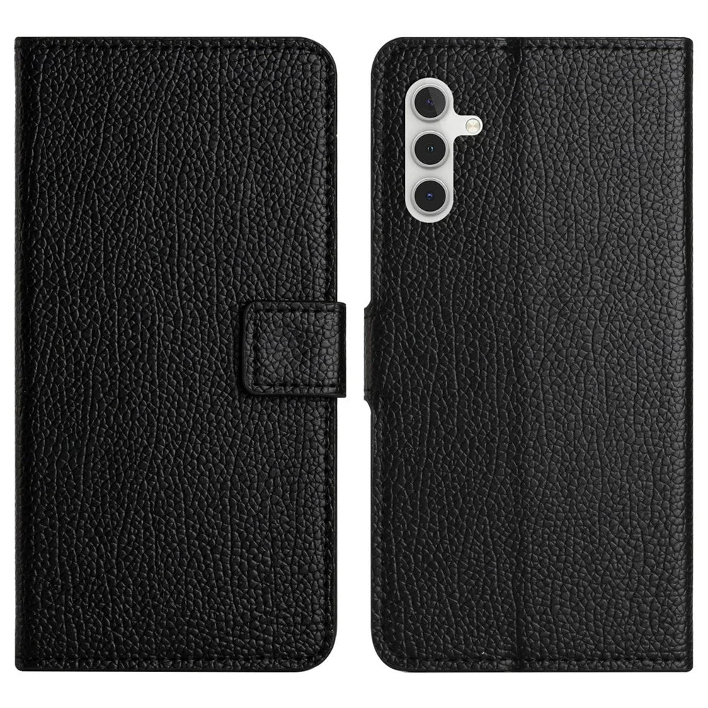 For Samsung Galaxy A56 5G Case PU Leather Wallet Phone Cover Litchi Texture, Black - 1