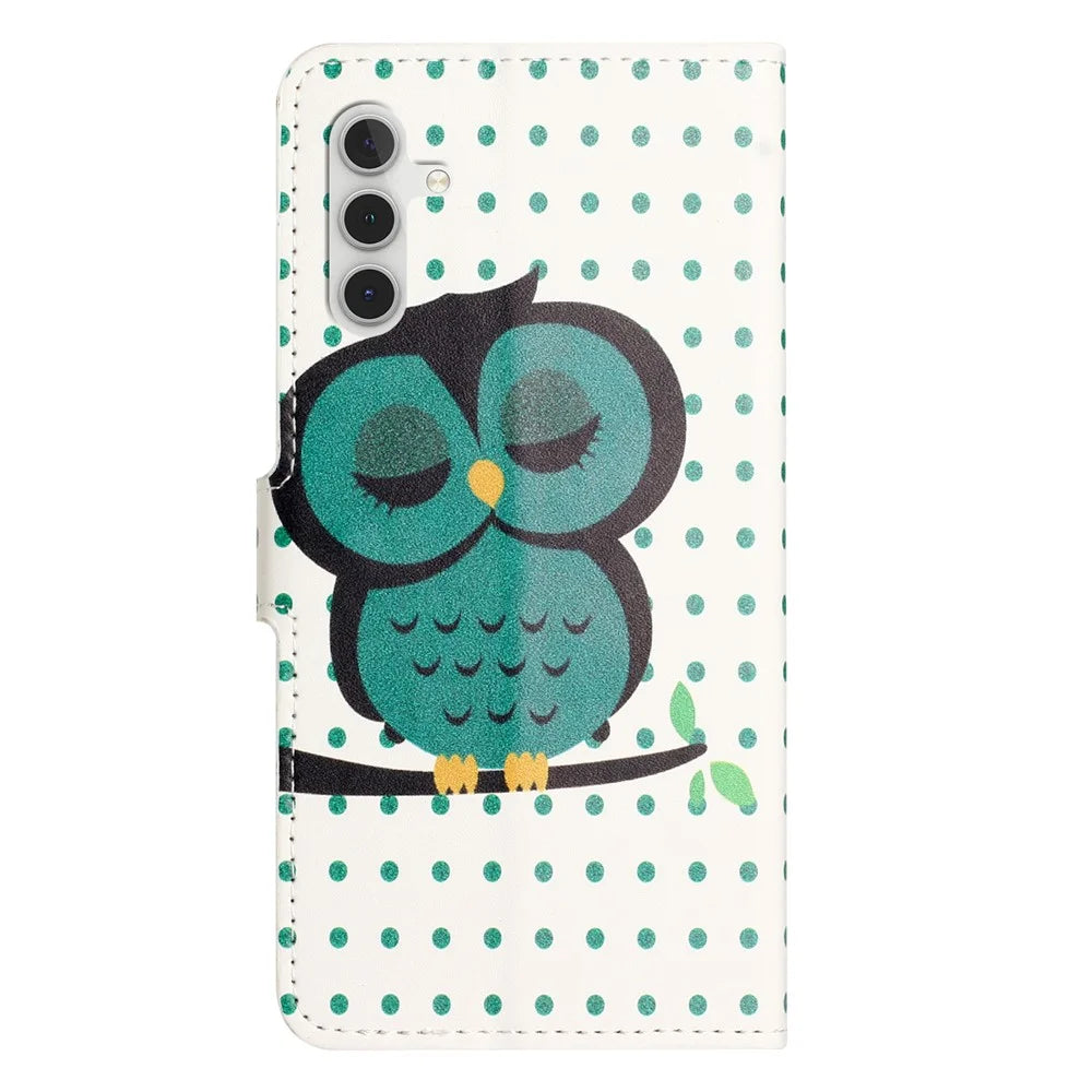 For Samsung Galaxy A56 5G Case Pattern Print PU Leather Wallet Phone Cover - Dots Owl - 5
