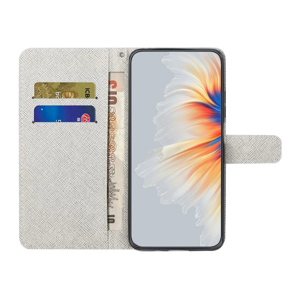 For Samsung Galaxy A56 5G Case Pattern Print PU Leather Wallet Phone Cover Cross Texture - Blue Flower - 2