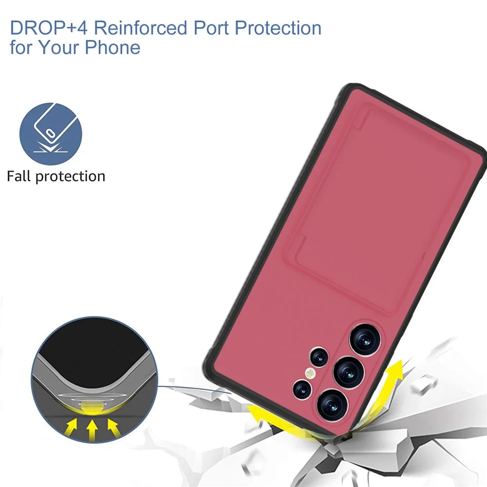 For Samsung Galaxy S25 Ultra Case with Card Holder Hidden Mirror PC + TPU Kickstand Phone Cover - Red - 3