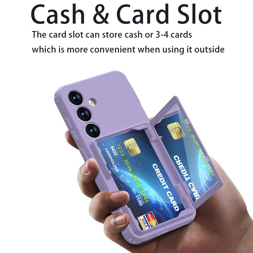 For Samsung Galaxy S25 Case with Card Holder Hidden Mirror PC + TPU Kickstand Phone Cover - Light Purple - 2