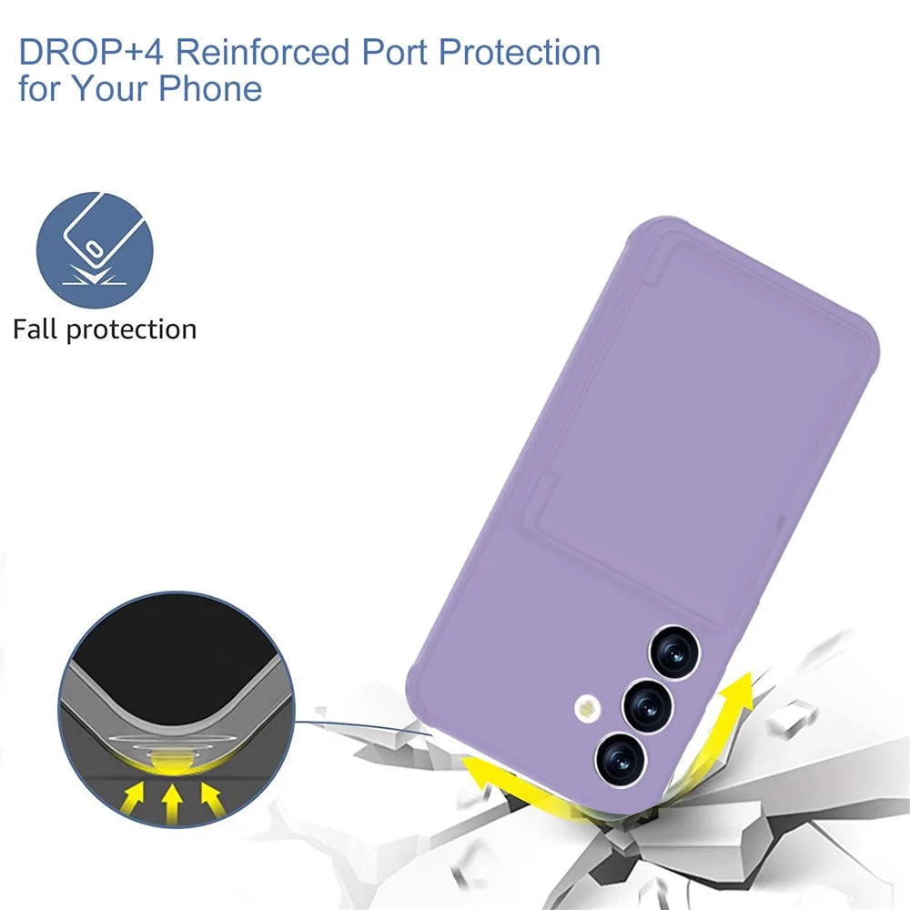 For Samsung Galaxy S25 Case with Card Holder Hidden Mirror PC + TPU Kickstand Phone Cover - Light Purple - 3