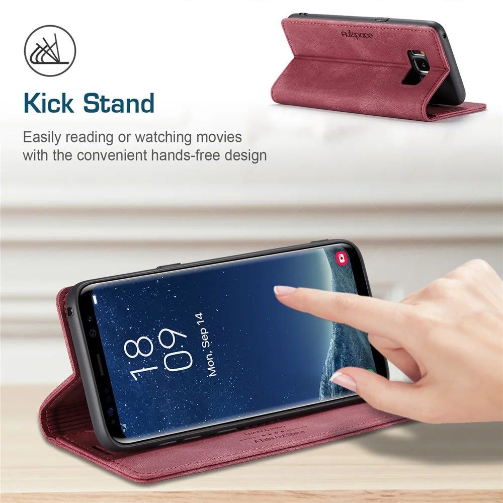 AUTSPACE For Samsung Galaxy S8+ Wallet Case  A01 Leather Stand Cover with RFID Blocking Card Holder - Red - 6