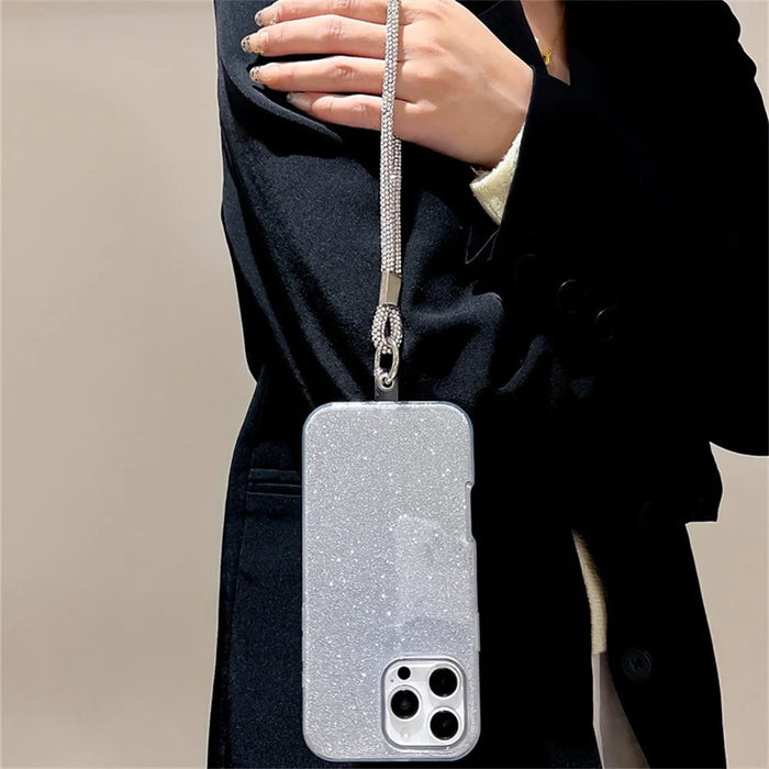 For iPhone 16 Pro Case with Wrist Strap TPU Phone Back Cover Glitter Design - Silver - 2