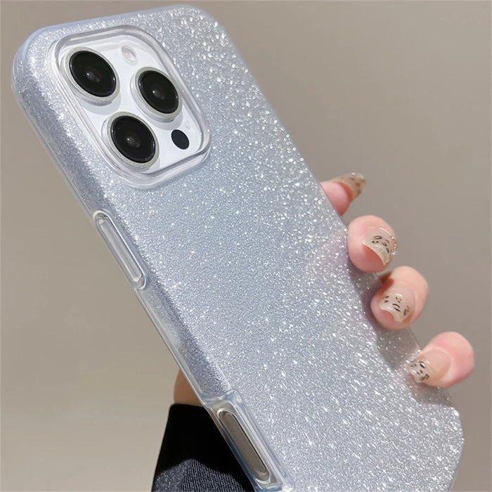 For iPhone 16 Pro Case with Wrist Strap TPU Phone Back Cover Glitter Design - Silver - 3