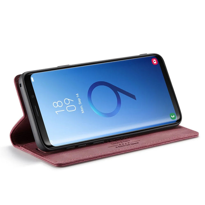 AUTSPACE For Samsung Galaxy S9 Wallet Case  A01 Leather Stand Cover with RFID Blocking Card Holder - Red - 3