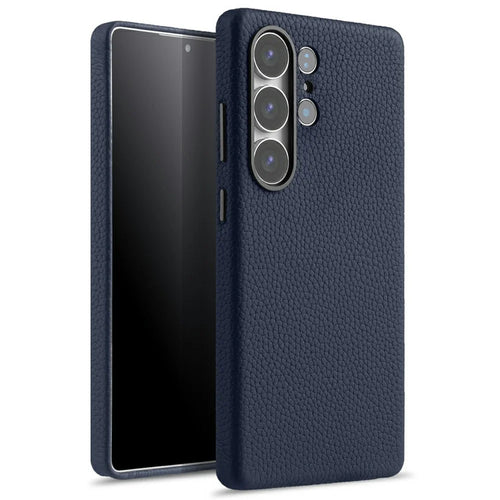 MELKCO For Samsung Galaxy S25 Ultra Case Genuine Cow Leather + PC Anti Drop Phone Back Cover - Dark Blue - 1