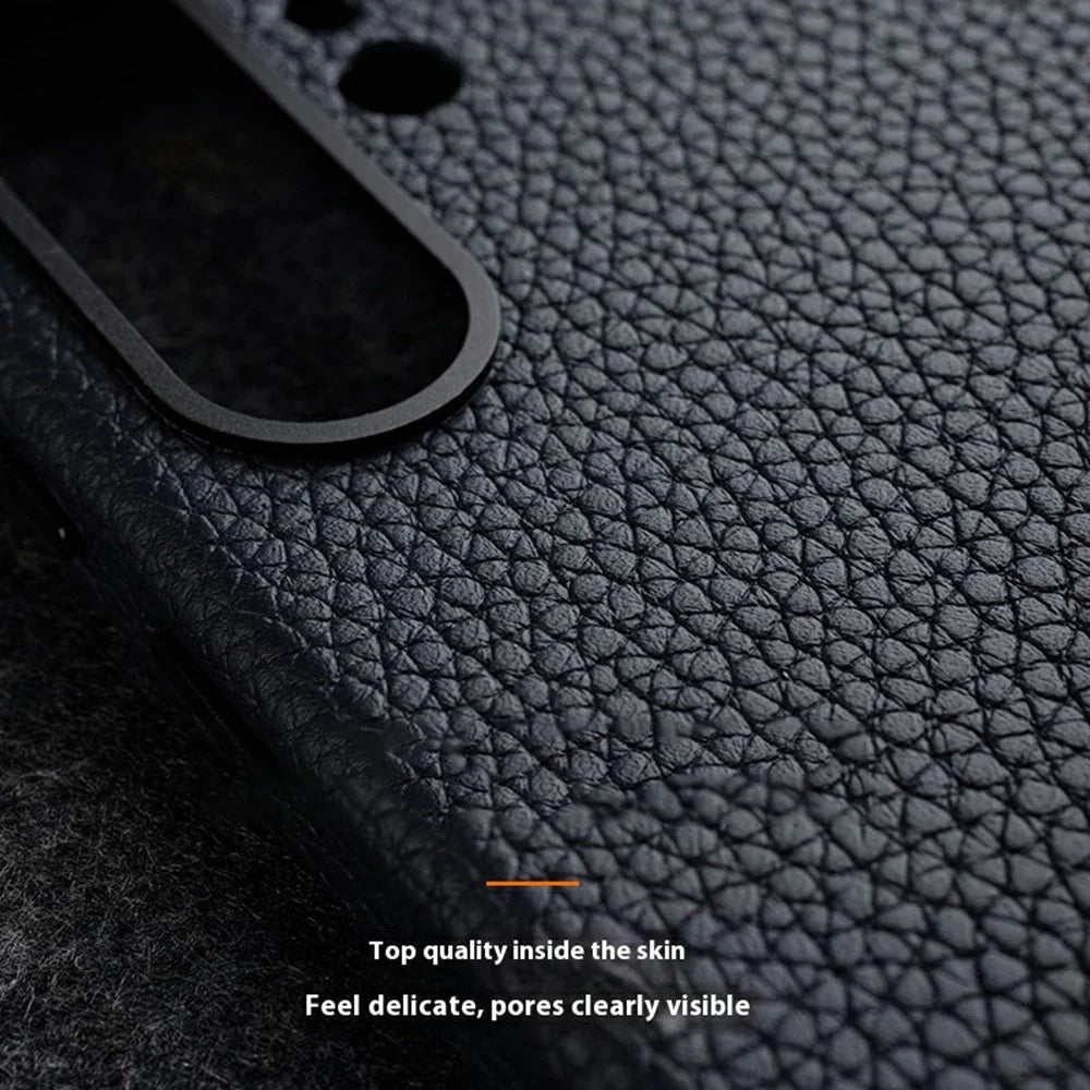 MELKCO For Samsung Galaxy S25 Ultra Case Genuine Cow Leather + PC Anti Drop Phone Back Cover - Dark Blue - 5