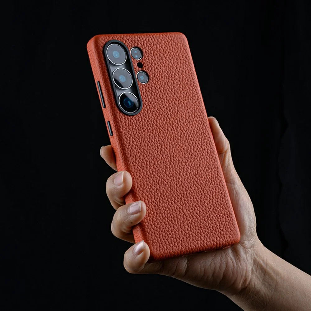 MELKCO For Samsung Galaxy S25 Ultra Case Genuine Cow Leather + PC Anti Drop Phone Back Cover - Dark Blue - 6