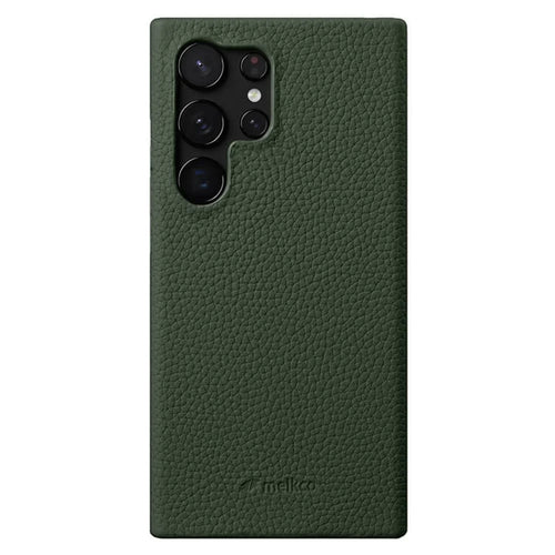 MELKCO For Samsung Galaxy S25 Ultra Case Incomplete Edge Genuine Cow Leather Coated PC Cover - Green - 1